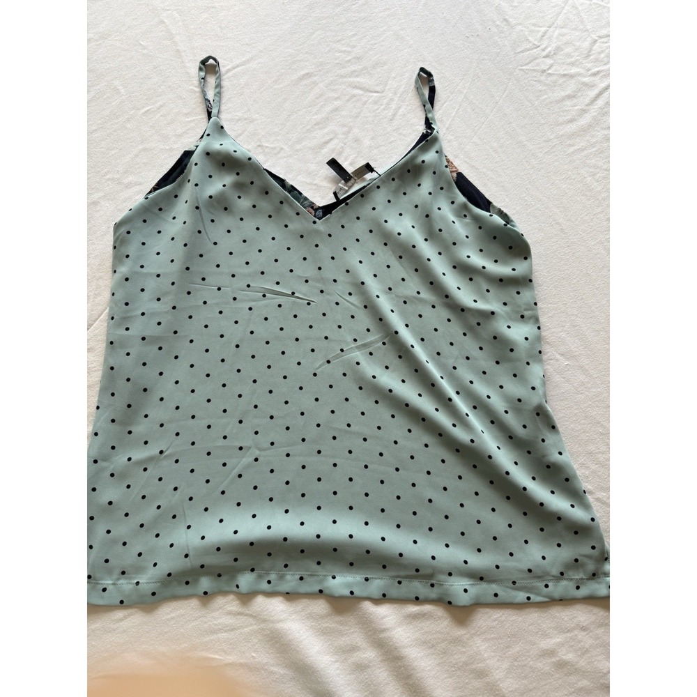 White House Black Market Women XS Reversible Tank Navy Floral/Polka Dot V-Neck